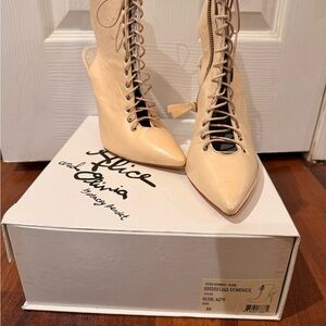 Alice + Olivia Beige Lace-Up Boots
